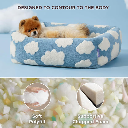 76x60x20 CM Cute Square Plush Pet Bed with Removable Cover & 5 Bolsters Support - Brown Plaid Machine Washable Calming Dog & Cat Sofa