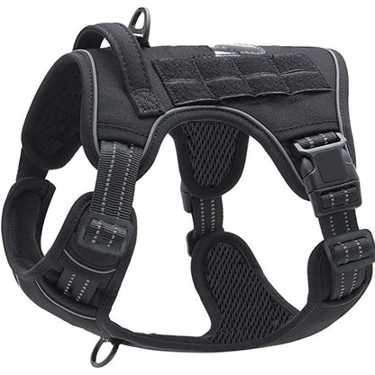 Black Professional Adjustable Tactical Dog Mesh Harness - Reflective No-Pull Pet Vest with Control Handle (M Size for Weight 30-50 lbs)
