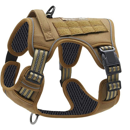 Khaki Professional Adjustable Tactical Dog Mesh Harness - Reflective No-Pull Pet Vest with Control Handle (XL Size for Weight 75-135 lbs)