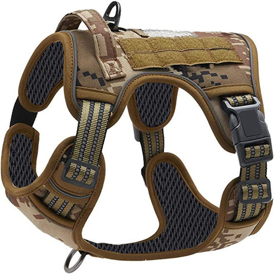 Camouflage Professional Adjustable Tactical Dog Mesh Harness - Reflective No-Pull Pet Vest with Control Handle (L Size for Weight 45-80 lbs)