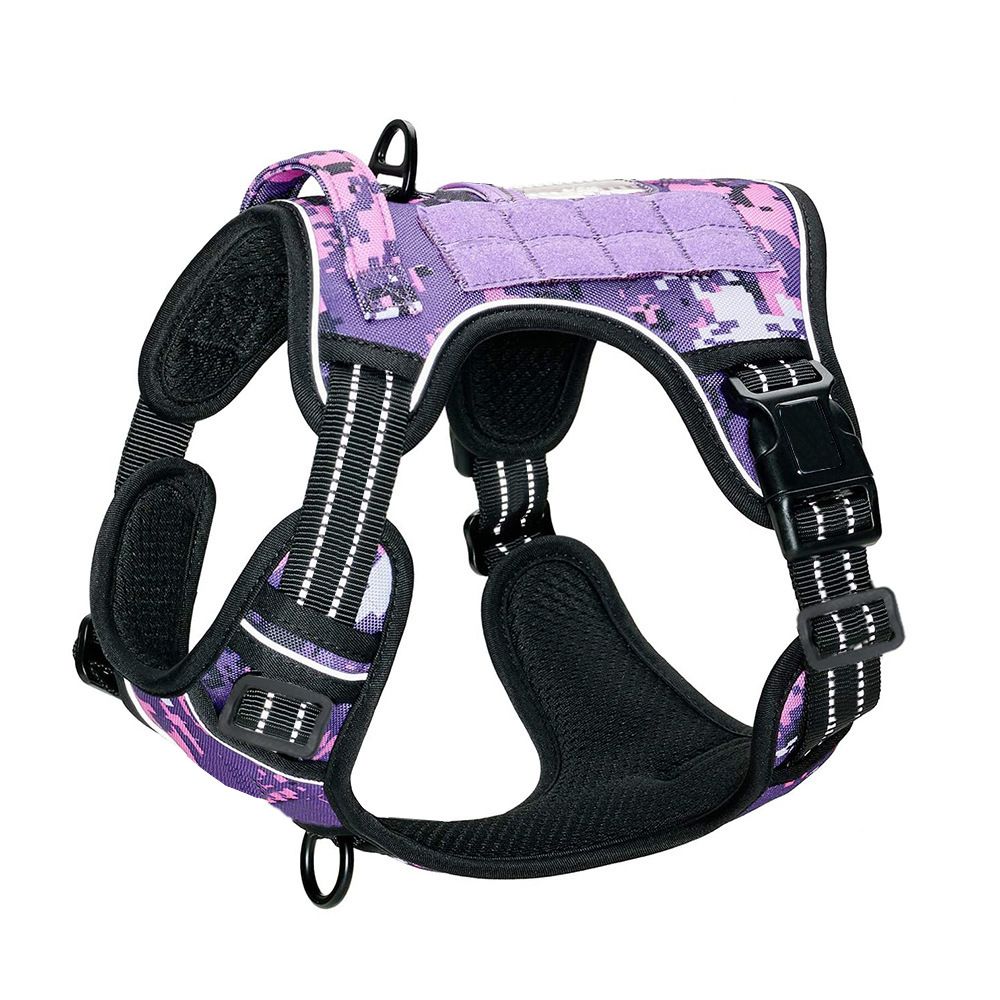 Purple Professional Adjustable Tactical Dog Mesh Harness - Reflective No-Pull Pet Vest with Control Handle (M Size for Weight 30-50 lbs)