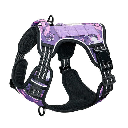Purple Professional Adjustable Tactical Dog Mesh Harness - Reflective No-Pull Pet Vest with Control Handle (M Size for Weight 30-50 lbs)