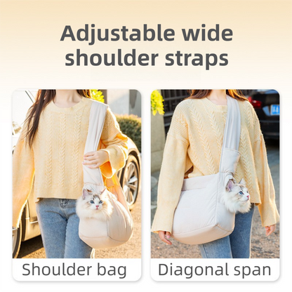 Light Grey Foldable Insulated Quilted Pet Shoulder Bag with Adjustable Peep Hole & Safety Buckle - Thickened Warm Travel Tote for Small Dogs & Cats Within 5.7KG