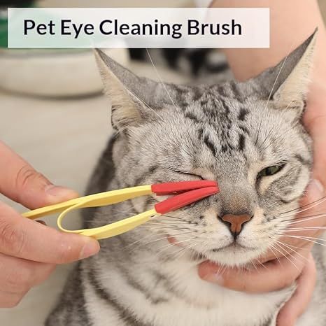 4-Pack Yellow Pet Eye Cleaning Brushes with Precisice Tweezer - Silicone Soft-Tip Tear Stain & Eye Crust Cleaner, Safe for Dogs and Cats