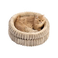 50x50x18 CM Brown Ultra-Soft Thickened Round Pet Bed with Stripe Texture - Plush Self-Warming Donut Nest for - MDM Australian