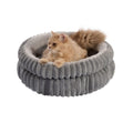 50x50x18 CM Grey Ultra-Soft Thickened Round Pet Bed with Stripe Texture - Plush Self-Warming Donut Nest for - MDM Australian
