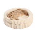 50x50x18 CM Beige Ultra-Soft Thickened Round Pet Bed with Stripe Texture - Plush Self-Warming Donut Nest for - MDM Australian