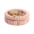 50x50x18 CM Pink Ultra-Soft Thickened Round Pet Bed with Stripe Texture - Plush Self-Warming Donut Nest for - MDM Australian