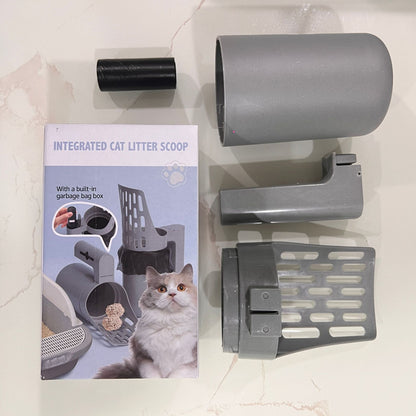 3-in-1 Handheld Cat Litter Scoop with Waste Bin & Bag Dispenser - One-Way Litter Sifting & Disposal Tool, Detachable and Efficient Cleaning