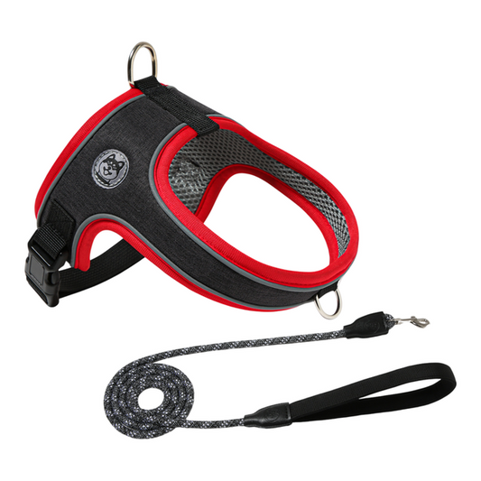 L Size Black Waterproof Reflective Saddle-Style Dog Harness & 1.5M Leash Set - Breathable Anti-Choke Escape-Proof Step-In Walking Gear