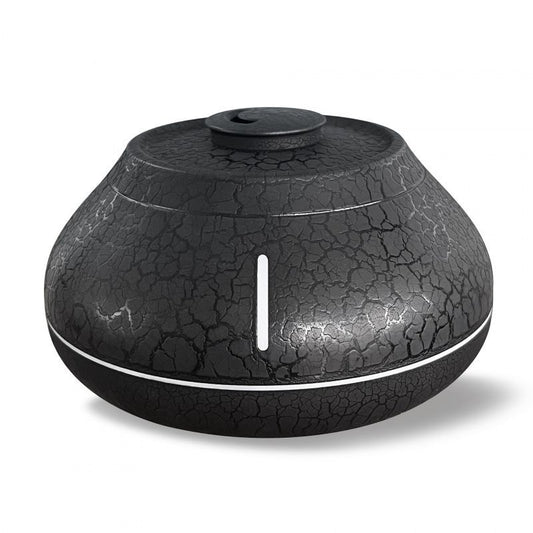 Crackled Black 7-Color Flame Ultrasonic Nano Mist Humidifier & Diffuser - Type-C Powered Realistic Fire Effect Mood Lamp for Home & Office