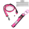 Pink M size Vibrant Reflective Dog Collar and Leash Set - Adjustable Nylon Pet Harness with Comfortable - MDM Australian
