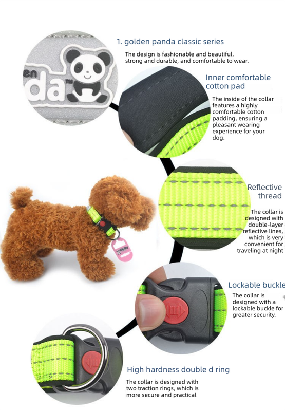 Black M size Vibrant Reflective Dog Collar and Leash Set - Adjustable Nylon Pet Harness with Comfortable Padding
