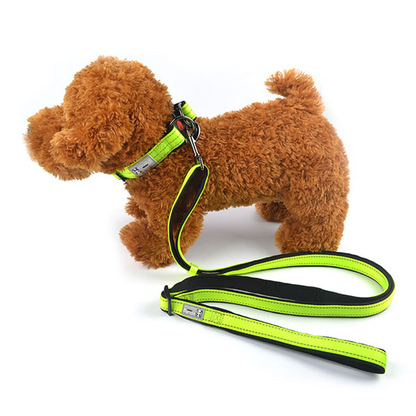 Black M size Vibrant Reflective Dog Collar and Leash Set - Adjustable Nylon Pet Harness with Comfortable Padding
