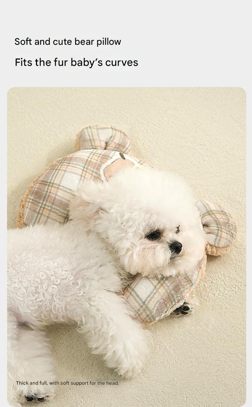 M size 2-Piece Plaid Apple Pet Blanket and Pillow Set - Soft Cotton Plush Sleeping Mat for Dogs and Cats, All-Season Reversible Cushion Bed with Cute Bear Pillow, Machine Washable Pet Bed Accessories