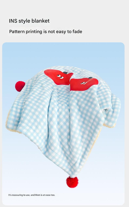 M size 2-Piece Plaid Apple Pet Blanket and Pillow Set - Soft Cotton Plush Sleeping Mat for Dogs and Cats, All-Season Reversible Cushion Bed with Cute Bear Pillow, Machine Washable Pet Bed Accessories