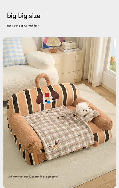 L size 2-Piece Plaid Apple Pet Blanket and Pillow Set - Soft Cotton Plush Sleeping Mat for Dogs and Cats, All-Season Reversible Cushion Bed with Cute Bear Pillow, Machine Washable Pet Bed Accessories