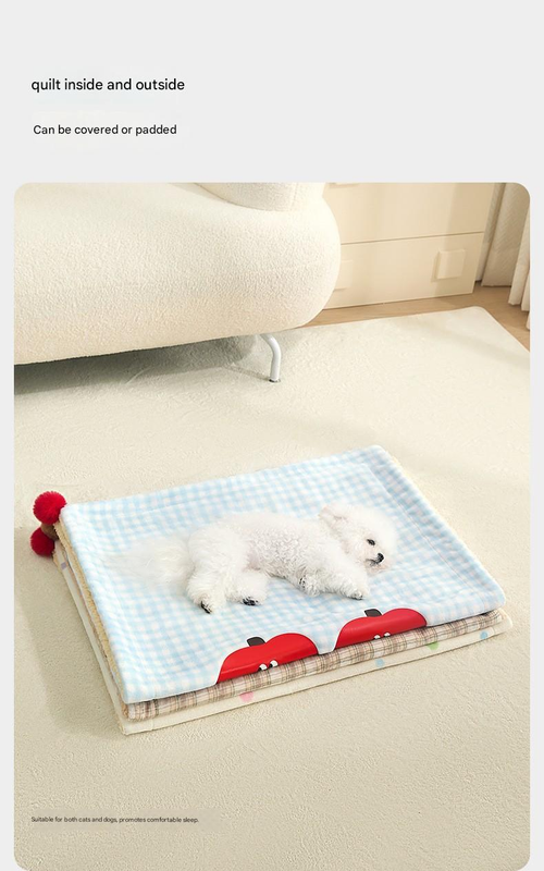 S size 2-Piece Plaid Puppy Pet Blanket and Pillow Set - Soft Cotton Plush Sleeping Mat for Dogs and Cats, All-Season Reversible Cushion Bed with Cute Bear Pillow, Machine Washable Pet Bed Accessories