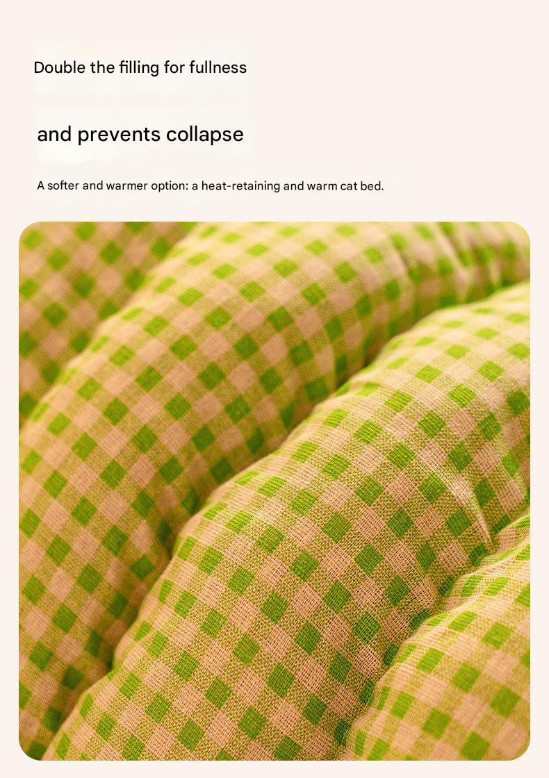 S size Green Plaid Cat Cave Bed Winter Warm Enclosed Pet House Cozy Cat Sleeping Bag Semi-Enclosed Cat Nest Small Dog Bed PP Cotton Filling Washable Pet Supplies