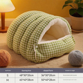 M size Green Plaid Cat Cave Bed Winter Warm Enclosed Pet House Cozy Cat Sleeping Bag Semi-Enclosed Cat Nest - MDM Australian