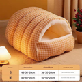 S size Orange Plaid Cat Cave Bed Winter Warm Enclosed Pet House Cozy Cat Sleeping Bag Semi-Enclosed Cat Nest - MDM Australian