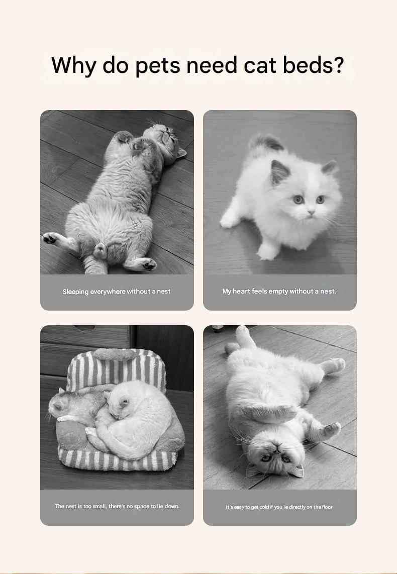 M size Orange Plaid Cat Cave Bed Winter Warm Enclosed Pet House Cozy Cat Sleeping Bag Semi-Enclosed Cat Nest Small Dog Bed PP Cotton Filling Washable Pet Supplies