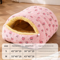 S size Pink Plaid Cat Cave Bed Winter Warm Enclosed Pet House Cozy Cat Sleeping Bag Semi-Enclosed Cat Nest - MDM Australian