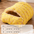 S size Yellow Plaid Cat Cave Bed Winter Warm Enclosed Pet House Cozy Cat Sleeping Bag Semi-Enclosed Cat Nest - MDM Australian
