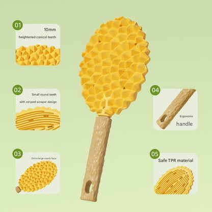2-piece Green and Yellow Pet Durian Massage Grooming Brush - TPR Double-Sided Deshedding Comb for Cats Dogs - Gentle Pet SPA Grooming Tool