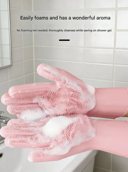 Pink Silicone Pet Bathing Gloves - Pink Double-Sided Design for Cats and Dogs - Gentle Massage, Easy Lather, Durable and Waterproof, Ideal for Pet Grooming and Home Use