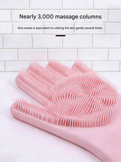 Pink Silicone Pet Bathing Gloves - Pink Double-Sided Design for Cats and Dogs - Gentle Massage, Easy Lather, Durable and Waterproof, Ideal for Pet Grooming and Home Use