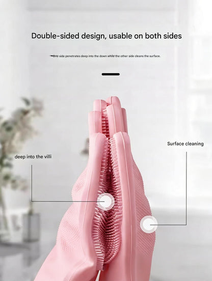 Green Silicone Pet Bathing Gloves - Pink Double-Sided Design for Cats and Dogs - Gentle Massage, Easy Lather, Durable and Waterproof, Ideal for Pet Grooming and Home Use