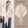 Off white Women's Wool Blend Triangle Shawl - 70x180cm Knitted Winter Wrap - Warm Thick Solid Colour Poncho - MDM Australian