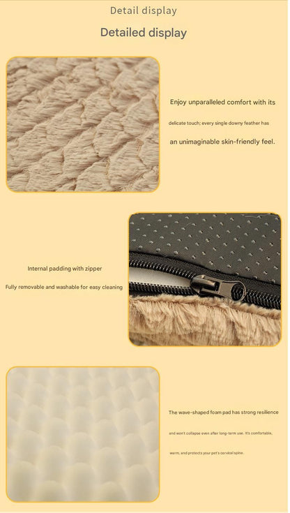 Pink S size Pet Dog Bed Mat - Plush Short Fur Cover with Wave Foam Padding - Washable Removable Cover, Non-Slip Base, Warm Winter Cushion for Dogs and Cats, Multiple Sizes