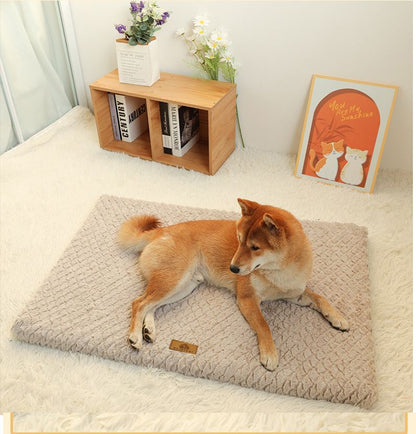 Pink S size Pet Dog Bed Mat - Plush Short Fur Cover with Wave Foam Padding - Washable Removable Cover, Non-Slip Base, Warm Winter Cushion for Dogs and Cats, Multiple Sizes