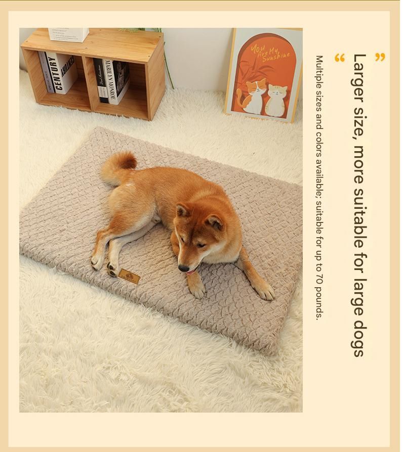 Pink XL size Pet Dog Bed Mat - Plush Short Fur Cover with Wave Foam Padding - Washable Removable Cover, Non-Slip Base, Warm Winter Cushion for Dogs and Cats, Multiple Sizes
