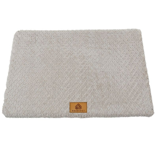 Silver-gray L size Pet Dog Bed Mat - Plush Short Fur Cover with Wave Foam Padding - Washable Removable Cover, Non-Slip Base, Warm Winter Cushion for Dogs and Cats, Multiple Sizes