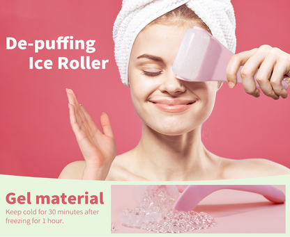 Pink Face Ice Roller with Gel Cooling Head- Reusable PP and Gel Cold Massage Tool for De-Puffing, Soothing, and Refreshing Skin, Easy to Freeze, Comfortable Grip, Daily Skincare Essential
