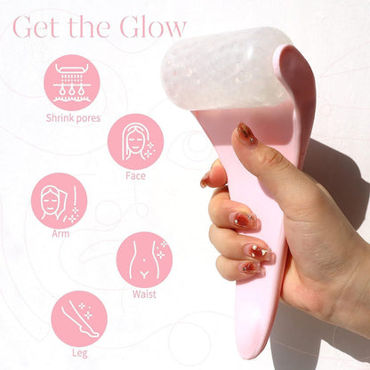 Pink Face Ice Roller with Gel Cooling Head- Reusable PP and Gel Cold Massage Tool for De-Puffing, Soothing, and Refreshing Skin, Easy to Freeze, Comfortable Grip, Daily Skincare Essential