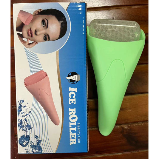 Green Face Ice Roller with Gel Cooling Head- Reusable PP and Gel Cold Massage Tool for De-Puffing, Soothing, and Refreshing Skin, Easy to Freeze, Comfortable Grip, Daily Skincare Essential