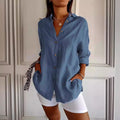 Lapel Long Sleeve Shirt Womens Single-breasted Pleated Shirt Tops - MDM Australian