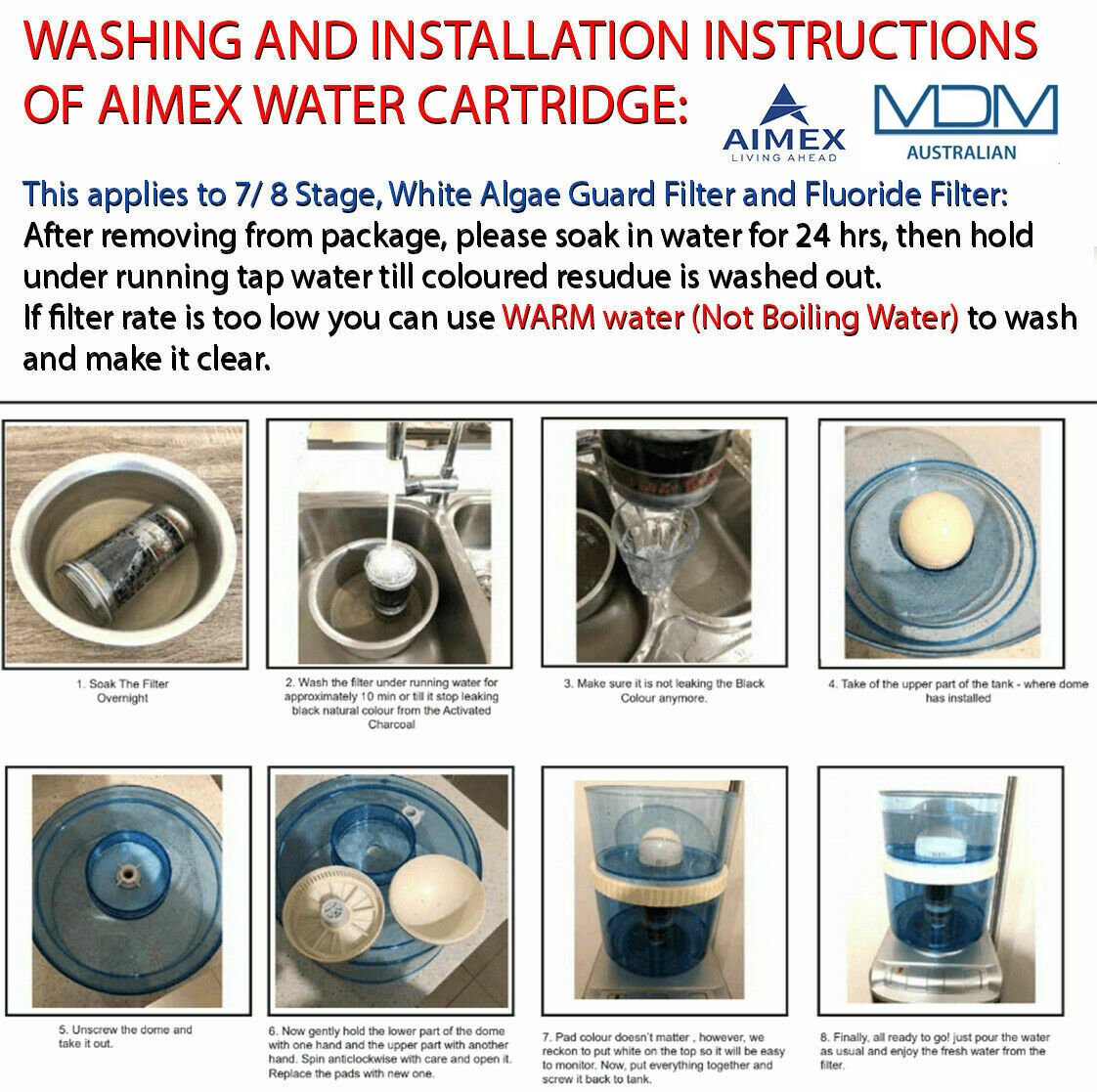 8 Stage Aimex Water® Filter Purifier Ceramic Carbon Mineral Cartridge 6 Packs - MDMAustralian