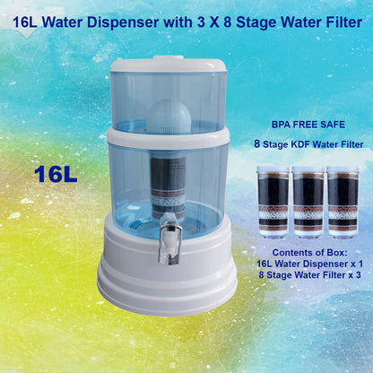 Aimex Water 16L Dispenser BenchTop Purifier Jug 8 Stage Water Filter + 3 Filters - MDMAustralian