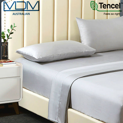 Lyocell Tencel Cooling Bedsheets Ultra Soft Breathable Queen Flat Sheet Grey - MDMAustralian