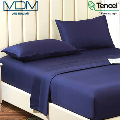 Tencel Ultra Soft Bed Sheets Lyocell Breathable Cooling Single BedSet Navy Blue - MDMAustralian